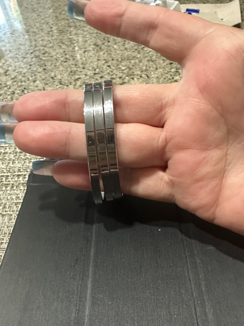 Men's Stainless Steel Triple Bangle Bracelet - Silver